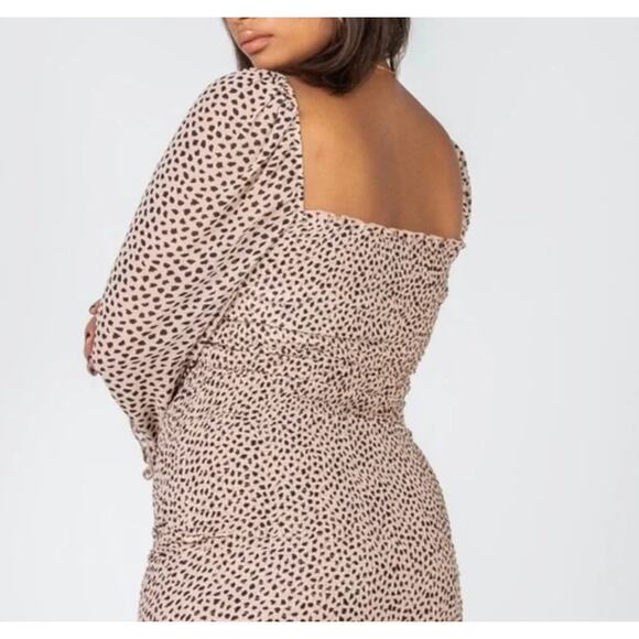 Princess Polly Women Brown Leopard Mini Dress Longsleeve Ruffle Cocktail Size 8 - Picture 2 of 7